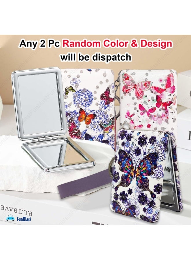 مرآة مكياج مستطيلة صغيرة محمولة – مرآة قابلة للطي عالية الجودة ذات وجهين مع تكبير 1×/2×، بلمسة نهائية أنيقة من جلد البولي يوريثان، مثالية للحقيبة، الجيب، حقيبة اليد، للرجال والنساء - Image 3